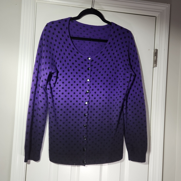 Cashmere Purple Polka Dot Ombre Women's Cardigan Large C by Bloomindales - Picture 2 of 7